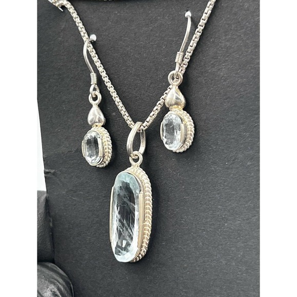 Aquamarine jewelry set Handmad 925 Starling Silver Stone Region Gilgit - Picture 10 of 12